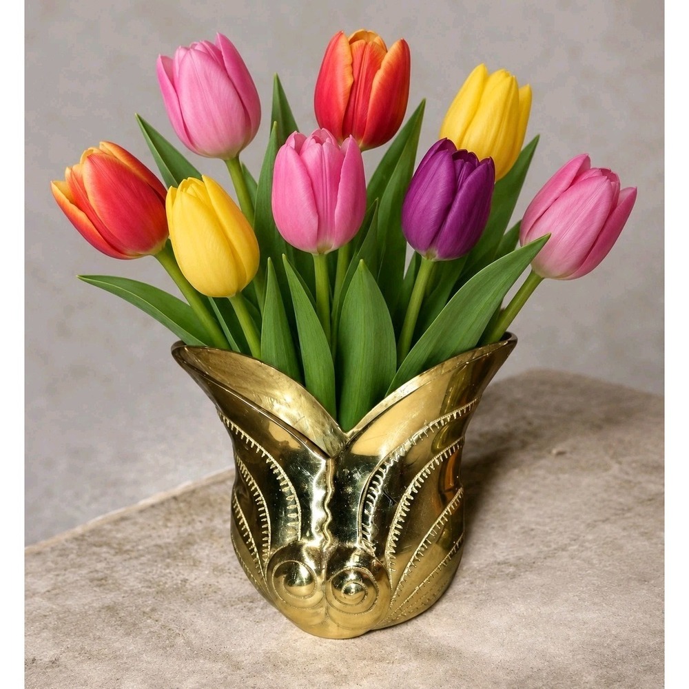 VTG 1970's Gold Brass Nautilus Vase Art Deco Etched Flared Planter Boho Decor